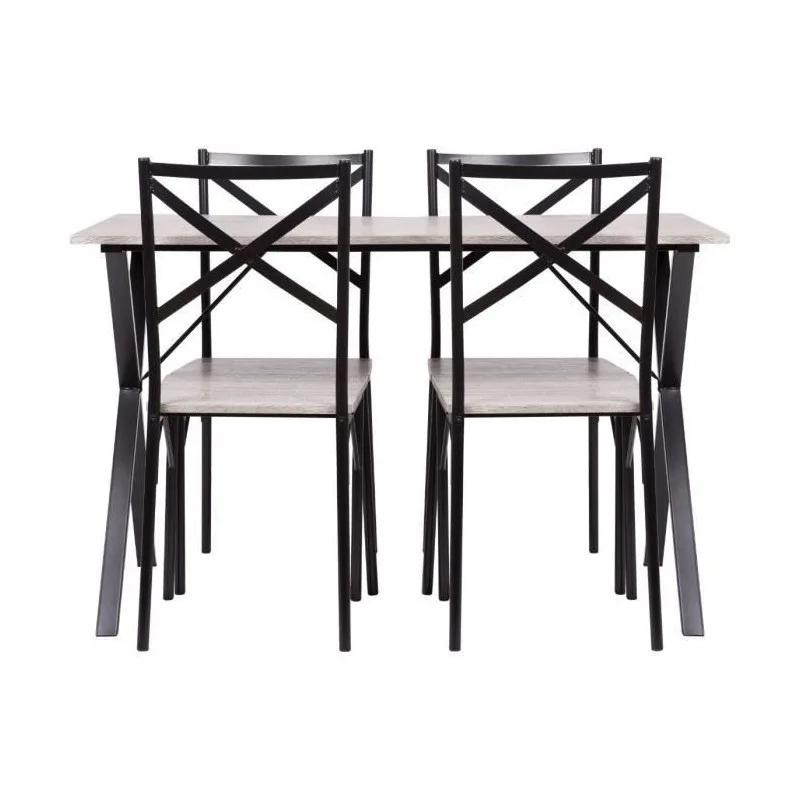 Country Table + 4 Chaise - En Mdf Finition Pvc - Couleur Gris Et Noir Ht20c205