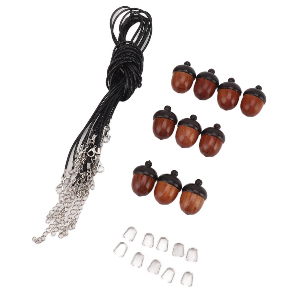 10 STÜCKE Holz Nuss Eichel Anhänger Halskette Eichel Box Verschluss Nylonkordel Sets DIY Anhänger Dekorationen für