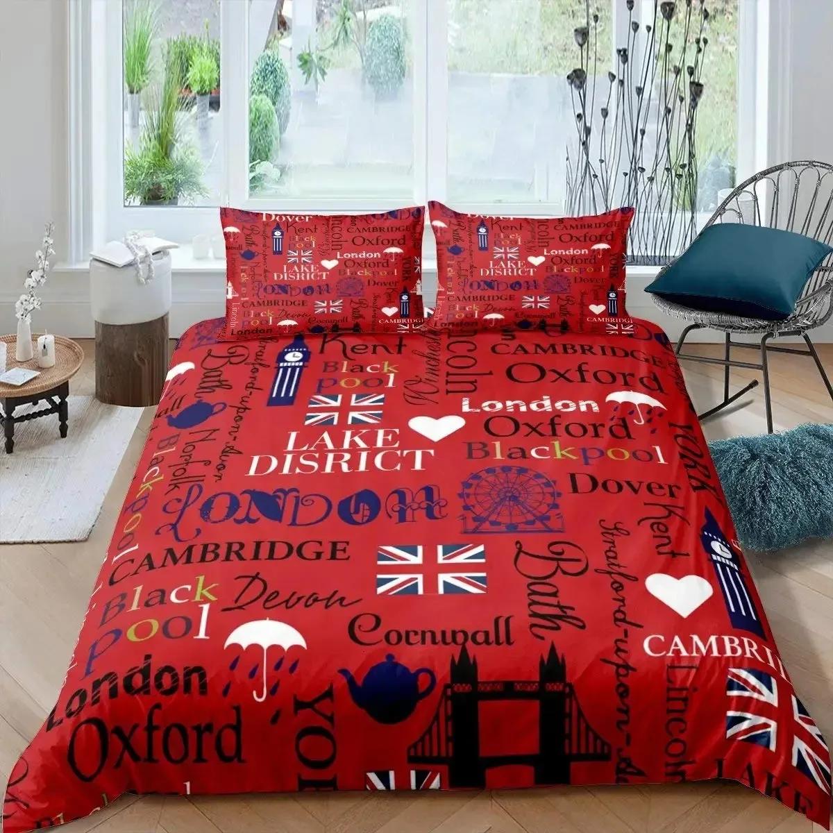 

London Duvet Cover Full SizeTelephone Booth The Big Ben Bedding Set Comforter Cover Set Nostalgic Retro United Kingdom Bedding EU Single(135*200cm)3pcs