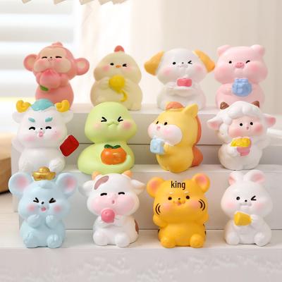 Zodiac Cartoon Animal Resin Figurines: Cute Mouse, Ox, Tiger, and Rabbit Decorations