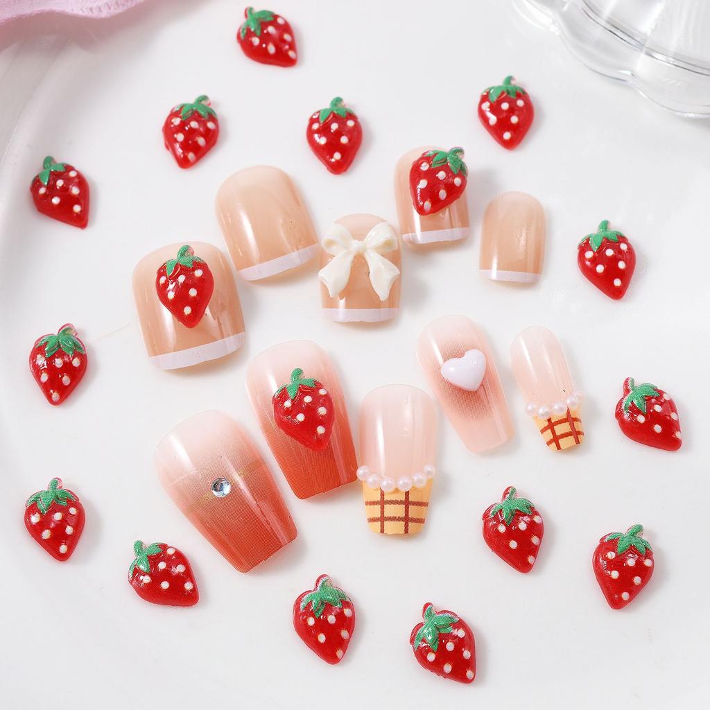 D5 7*11mm Cute 20-100Pcs Mini Strawberry Resin Figurine Crafts Flatback Ornament Jewelry Making Manicure Hairwear Accessories