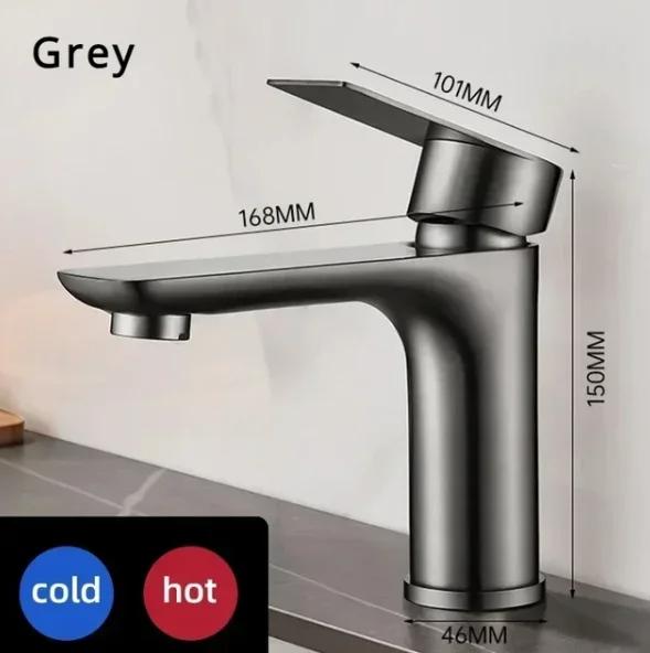 

304 Stainless Steel Bathroom Faucet Simple Design Bathroom Sink Faucet Hot and Cold Water Outlet Kitchen Faucet G1/2 сірий колір