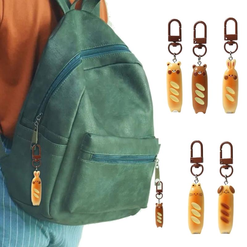 Unique Dog And Bear Shaped Keychains French Bread Foodie Charm Keyring Resin Alloy Bag Pendant for Women Girls