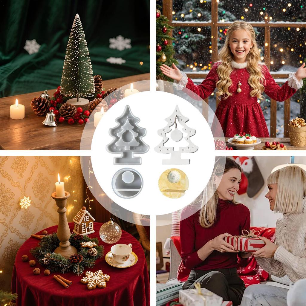 Tealight Candle Mold Christmas Tree Tealight Candle Holder Silicone Molds 2 Pieces Plaster Mould Art Craft For Wedding