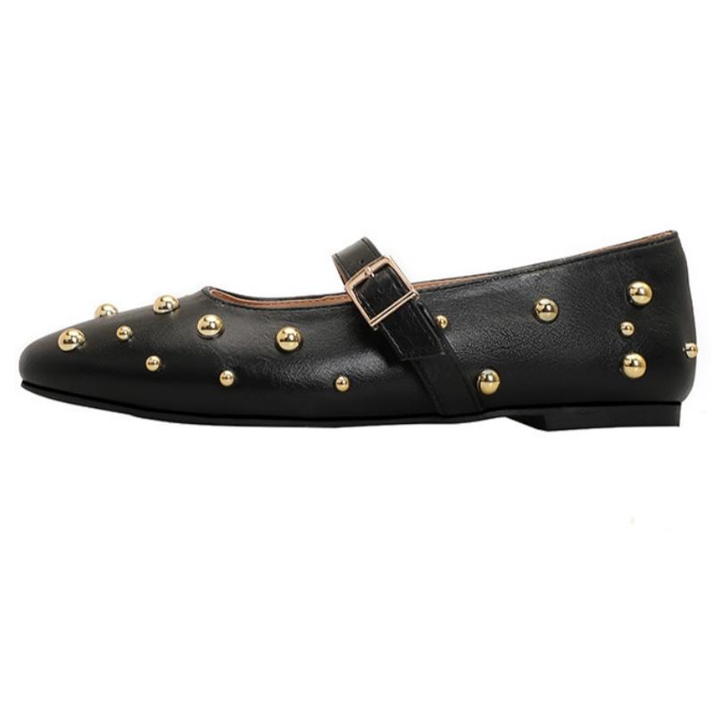 Fashion Mary Jane Fashion Rivet Leather Flat Shoes 2025 Summer New Classical Casual Comfortable Soft Ballet Shoes Zapatos De Mujer