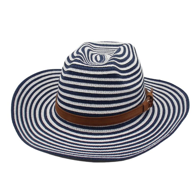 Мужская шляпа Летняя пляжная соломенная шляпа Этническая дышащая полосатая шляпа в стиле вестерн ковбойская шляпа one-size-fits-all straw hat [one-line stripes]