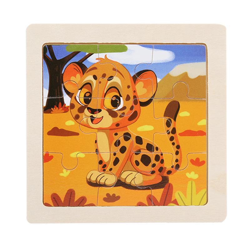 9-Piece Wooden Cartoon Animal Transport Jigsaw Toy for Early Education