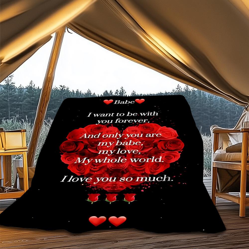 1pc Angel Wings Roses Throw Blanket Polyester Fiber, Lightweight Flannel, Soft & Warm, All Season Use for Outdoor, Camping