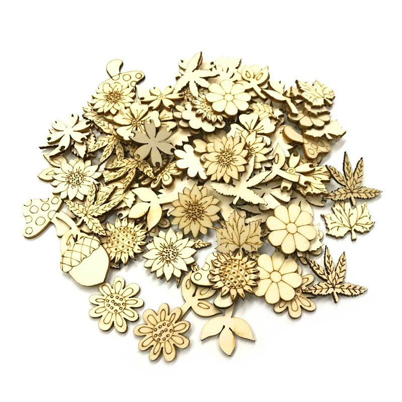 Buy 50pcs New Laser Cut Wood Flowers Leaves Embellishment Wooden Shape