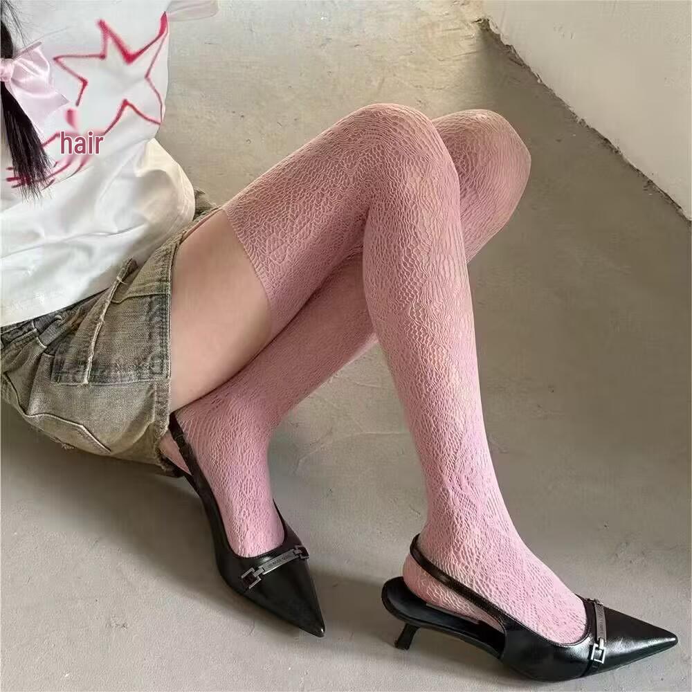 Retro Floral Jacquard Fishnet Stockings, Y2K Black Anti-Snag Stockings for Women