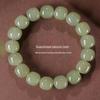 Pulseira de Contas Redondas de Jade Hetian Autêntico - Pedra de Jade Água do Lago Qingbai Genuína para Homens e Mulheres