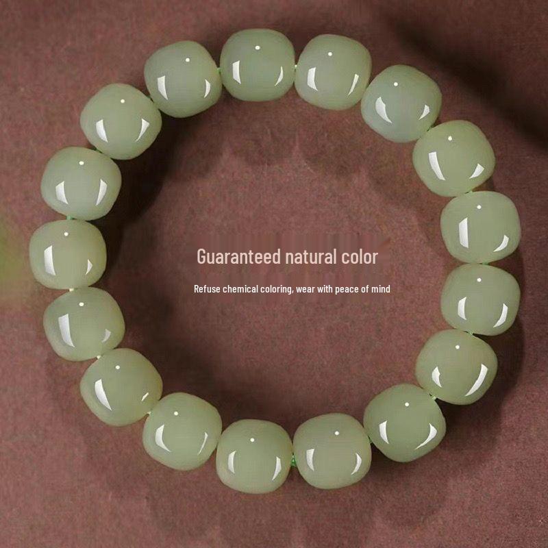 Pulseira de Contas Redondas de Jade Hetian Autêntico - Pedra de Jade Água do Lago Qingbai Genuína para Homens e Mulheres
