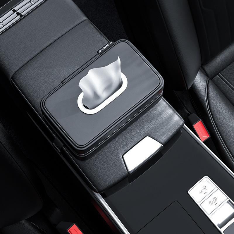 

Faux Leather Car Tissue Box Holder Car Center Console Armrest Napkin Container Sun Visor Backseat Tissue Case With Fix Strap