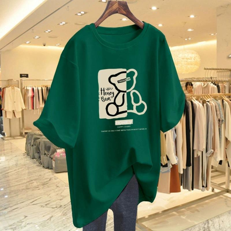 Cartoon Short-sleeved T-shirt Women's Summer New Large Size Loose Medium and Long Half-sleeved T-shirt Pure Cotton Top Bottoming Shirt