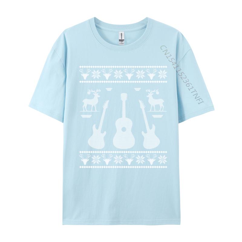 

Ugly Christmas Guitar Silhouette Reindeer Snowflakes T-Shirts Great Tee Shirt Men Awesome Tees Cotton Tops T Shirt Camisas 4XL