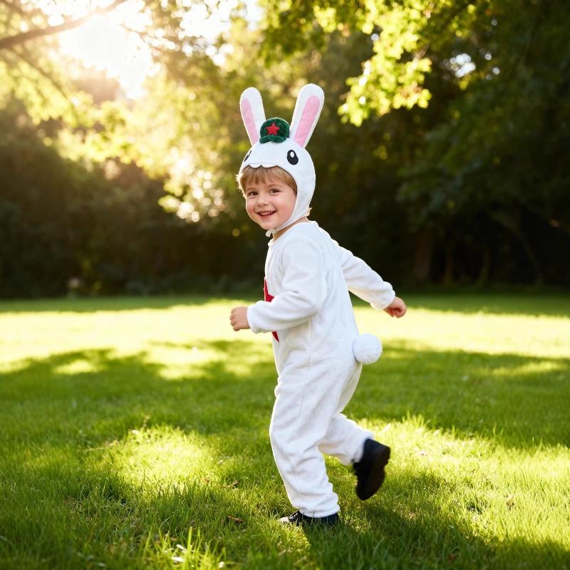 Kids White Easter Costume with Ears Tail for School Party Stage Performance