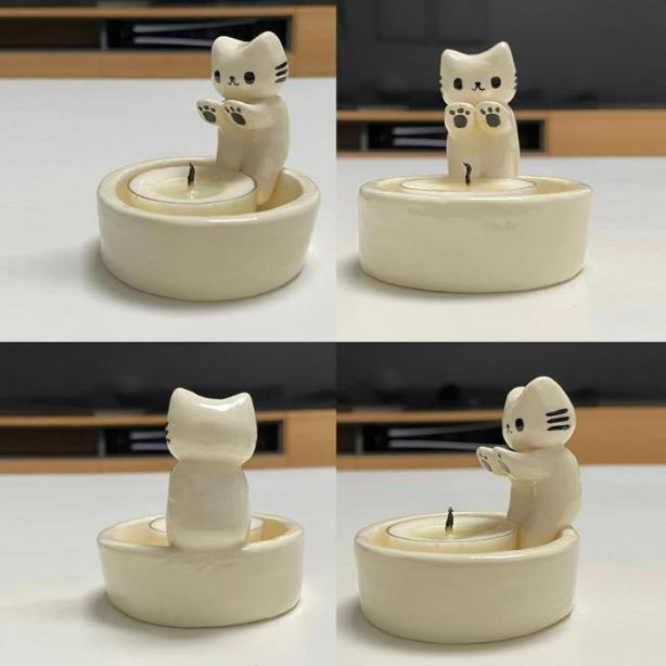 Cute Kitten Candle Holder Warming Paws Cartoon Candle Holder Funny Creative Lovely Scented Heat Resistant Crafts Home Decoration