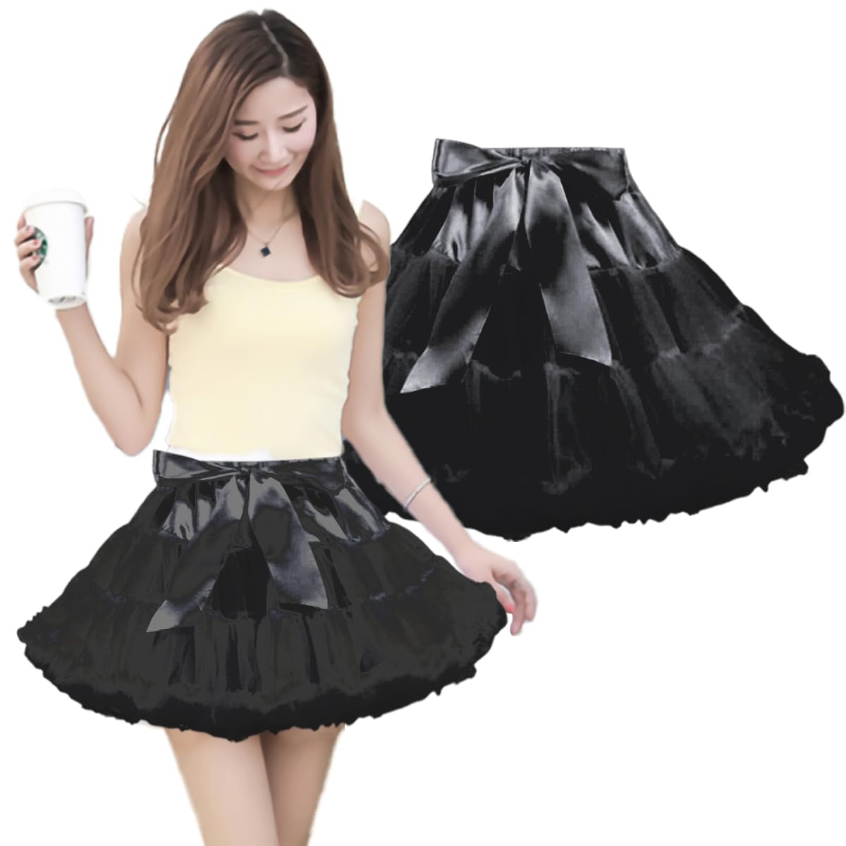 

45cm Large Soft No Tutu Fluffy Tiered Black [MOOKISOO] Panier, Volume, Skirt, Tulle, Wires, Soft, Women s Skirt, Tulle, Petticoat, Panier, Cosplay, чорний