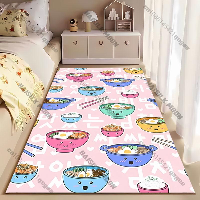 Cute Food Bowls Pattern Carpet Yoga Living Room Room Decor Children's Crawling Mat Doormat Area Rug Games Mat