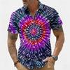 Men's Short Sleeve Button Up Shirt Hippie Tie Dye 3D Print Turndown Collar Blue Pink Purple Fashion Streetwear for Spring Summer
