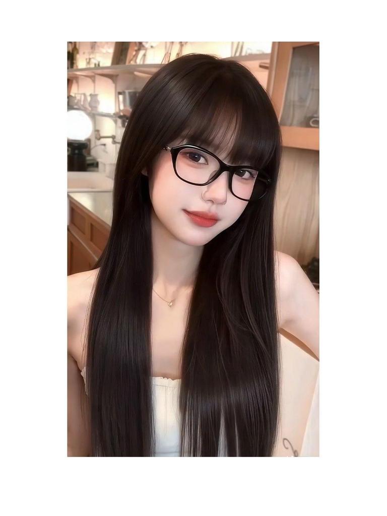 Natural Black Long Straight Synthetic Wig – Invisible Seamless, Fluffy, Volume-Boosting, Daily Wear for Women