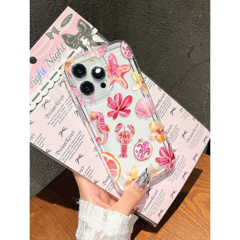 Lobster hippocampus flower is suitable for Apple 16 mobile phone case iphone15promax transparent 14 airbag 13 Europe, America and 12 blasts
