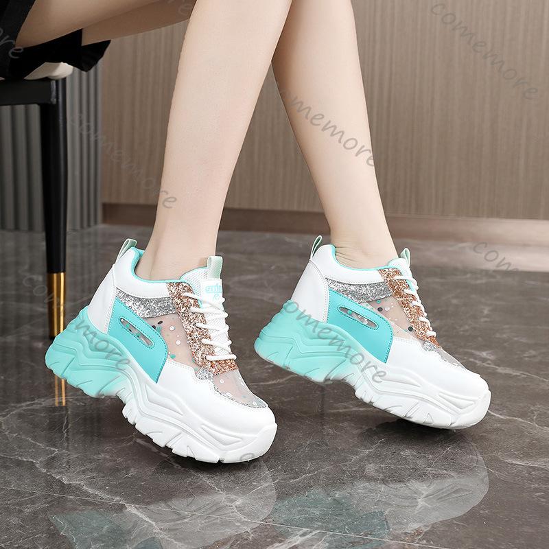 Fashion Comemore Women Platform Sneakers Inner Height Increase Female Breathable Mesh Sport Shoe Casual Lace Up Outdoor Zapatillas Mujer