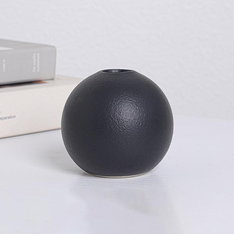 INS Nordic Ceramic Vase Black White Round Ball Flower Arranger Table Top Hydroponic Container Living Room Office Bookcase Decor