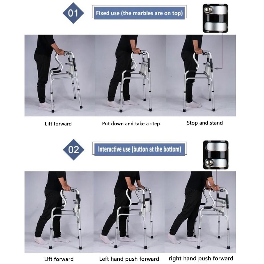 Foldable Elder Walking Frame Adjustable Curve Handle Lightweight Walker Aid Frame Medical Rehabilitation Training Bracket