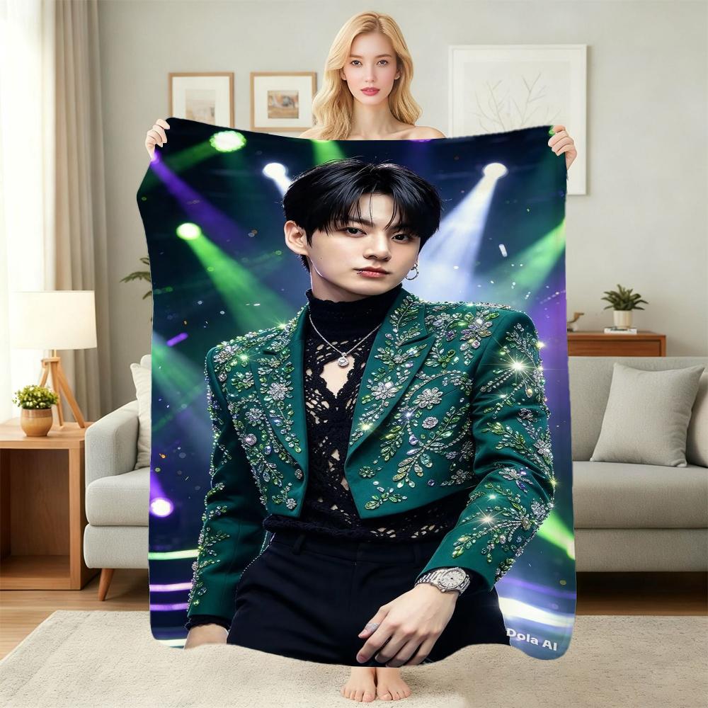 Stylish Man Yellow Jacket Portrait Pattern Blanket Warm Comfortable Fleece Blanket For Living Room Office Nap Lightweight Home Decor Halloween Gift