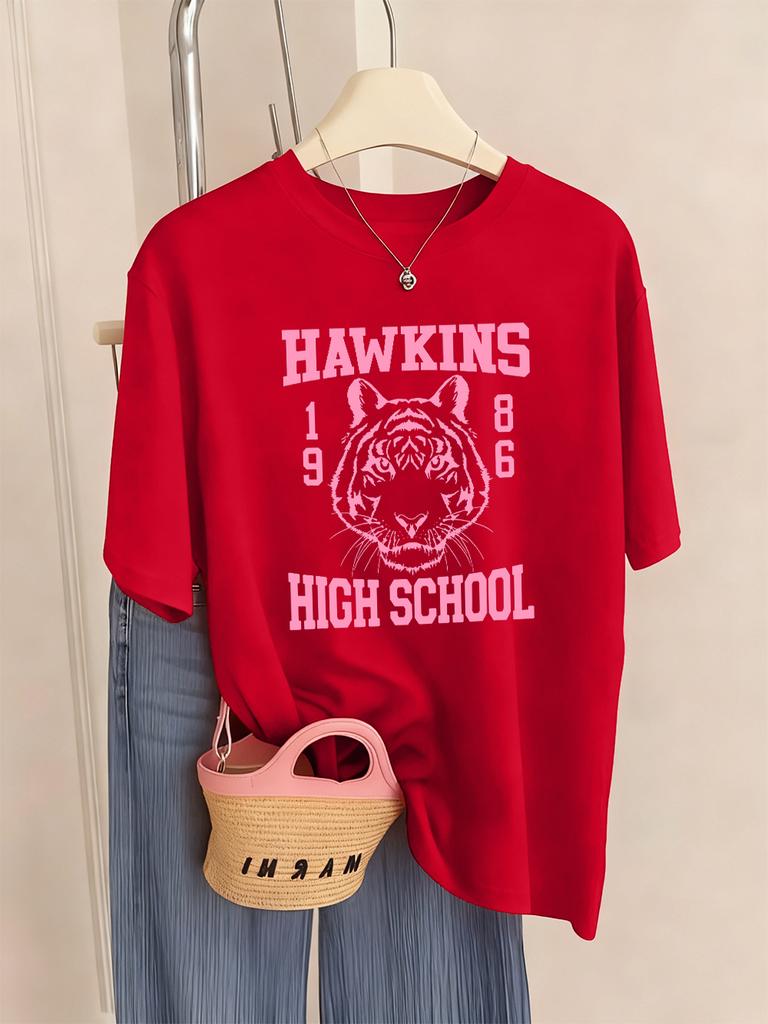 Hawkins High School 1986 Prints TShirts Women Summer Loose Short Sleeve Tops Soft ONeck T Shirt Basics Comfortable Clothes