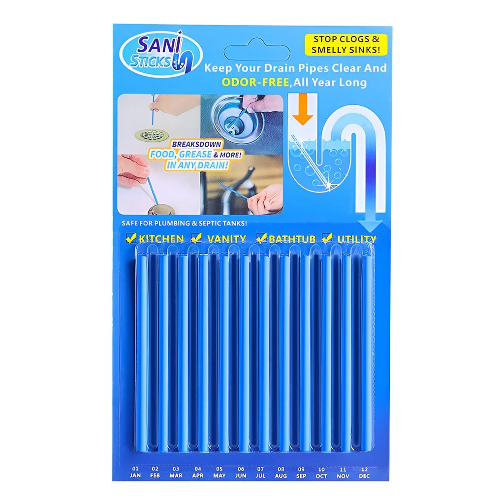 Sani Stick Patyczki Do Udrażniania Czyszczące Zlewu Rur Odpływów 12 Sztuk