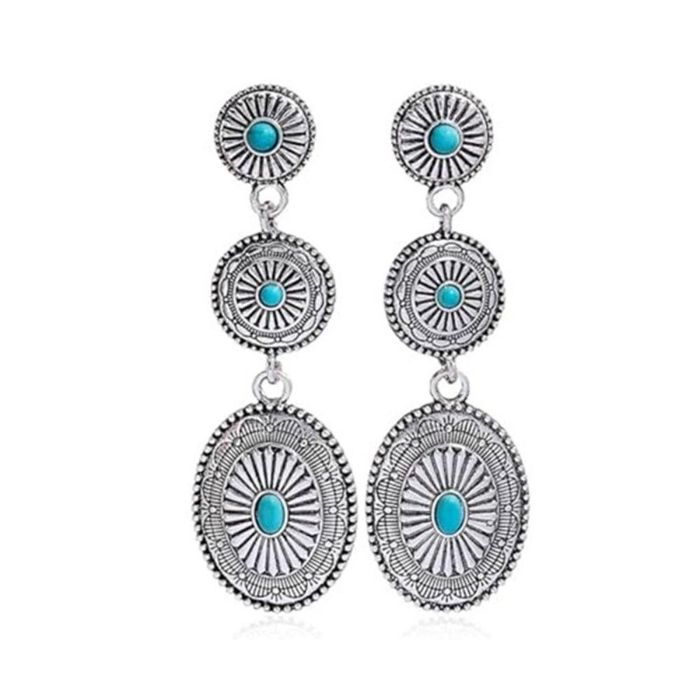 Silver Western Style Stud Earrings Dangling Boho Chic Jewelry Women's Gypsy Earrings  Outfits