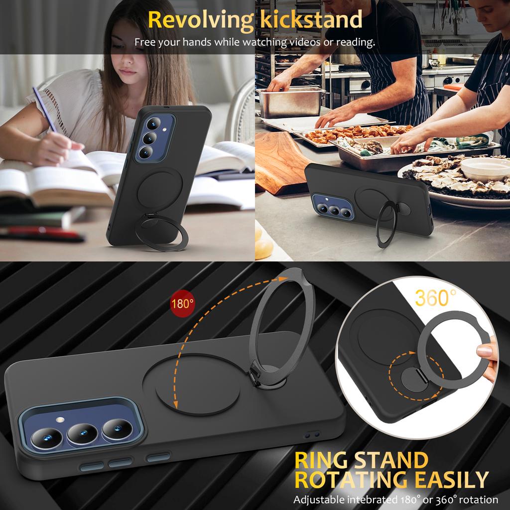 Pour Samsung Galaxy A56 5G Coque Magnétique Support Anneau Rotatif Coque Arrière en TPU + PC