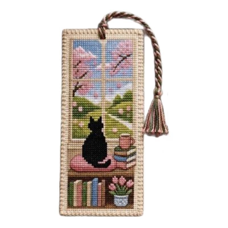 DIY Seasonal Cat Cross Bookmark Material Kit Handcrafted Braided Rope for Art Craft Enthusiasts Personalized Book Accessory Gift