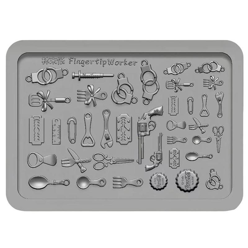 3D Nail Mold Silicone Tableware Handcuffs Funny Toys Resin Manicure Charms Molds For Diy Halloween Accessories Nail Parts Tools
