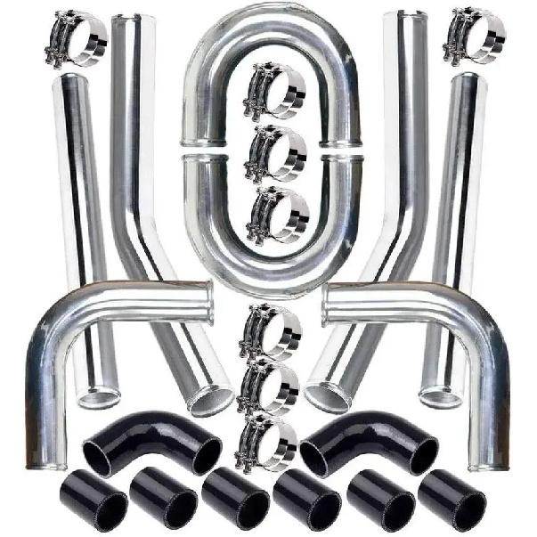 2.5" Inch Turbo Intercooler Piping Aluminum w/U Pipe Silicone Coupler Clamp Kit