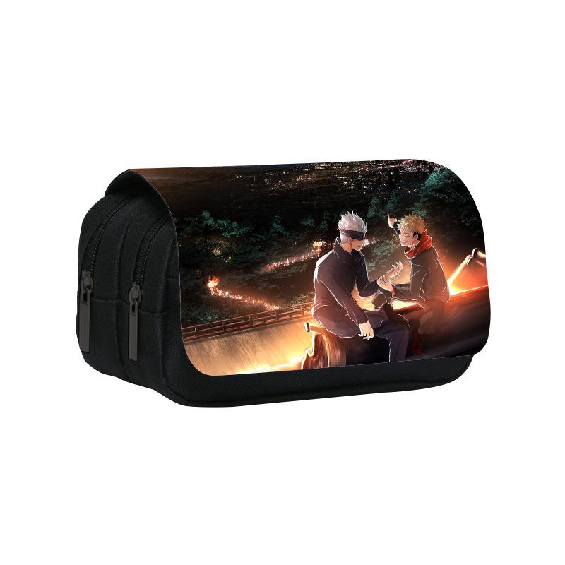 New trendy Jujutsu Kaisen double-layer pencil case with anime print for elementary and middle school students CLE