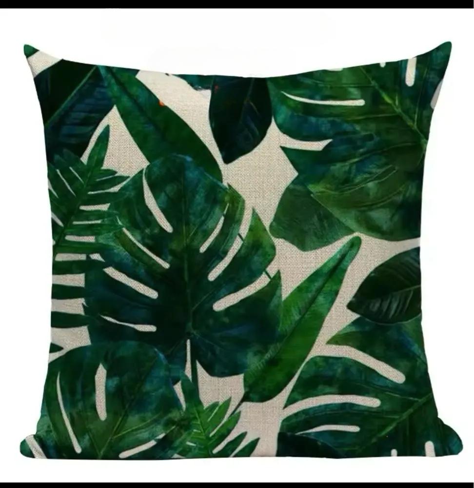 Green Plants and Flowers Cotton and Linen Pillow Customized Linen Car Pillow Sofa Pillow Cover Home Decoration