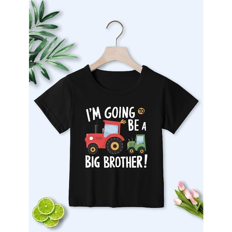 European Sizes Tractor Print Short-Sleeve Casual T-Shirt for Boys - I'm Going To Be a Big Brother