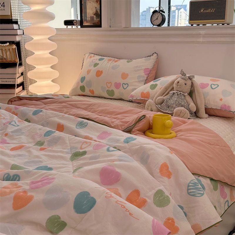 Floral Print Quilt Soft Skin-Friendly Breathable Summer Comforter With Ultrasonic Embossing Summer Machine Washable Bedspread