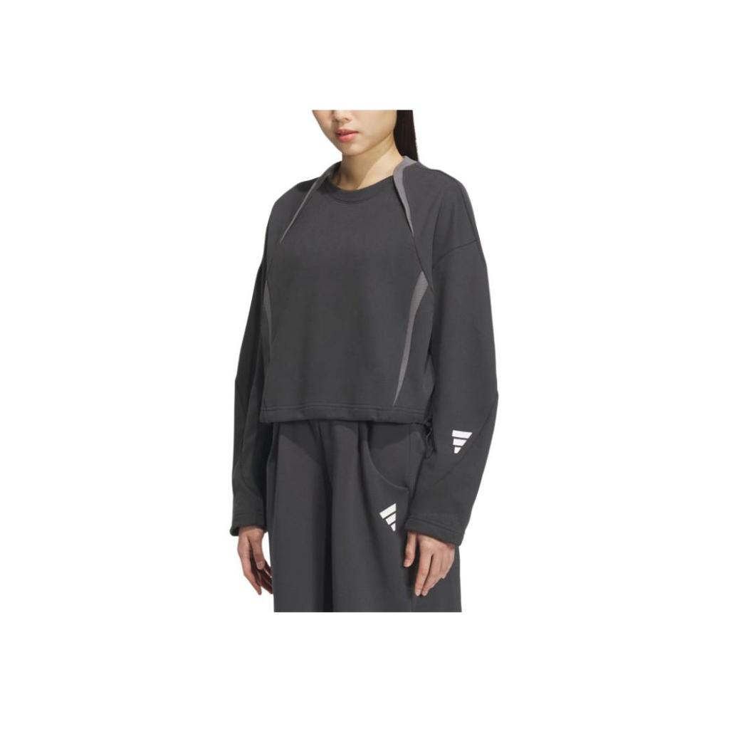 Adidas Fustl W Crew Loose Fit Round Neck Fashion Versatile Long Sleeve Short Sweatshirt Women Sweatshirt Carbon-Black JM4275