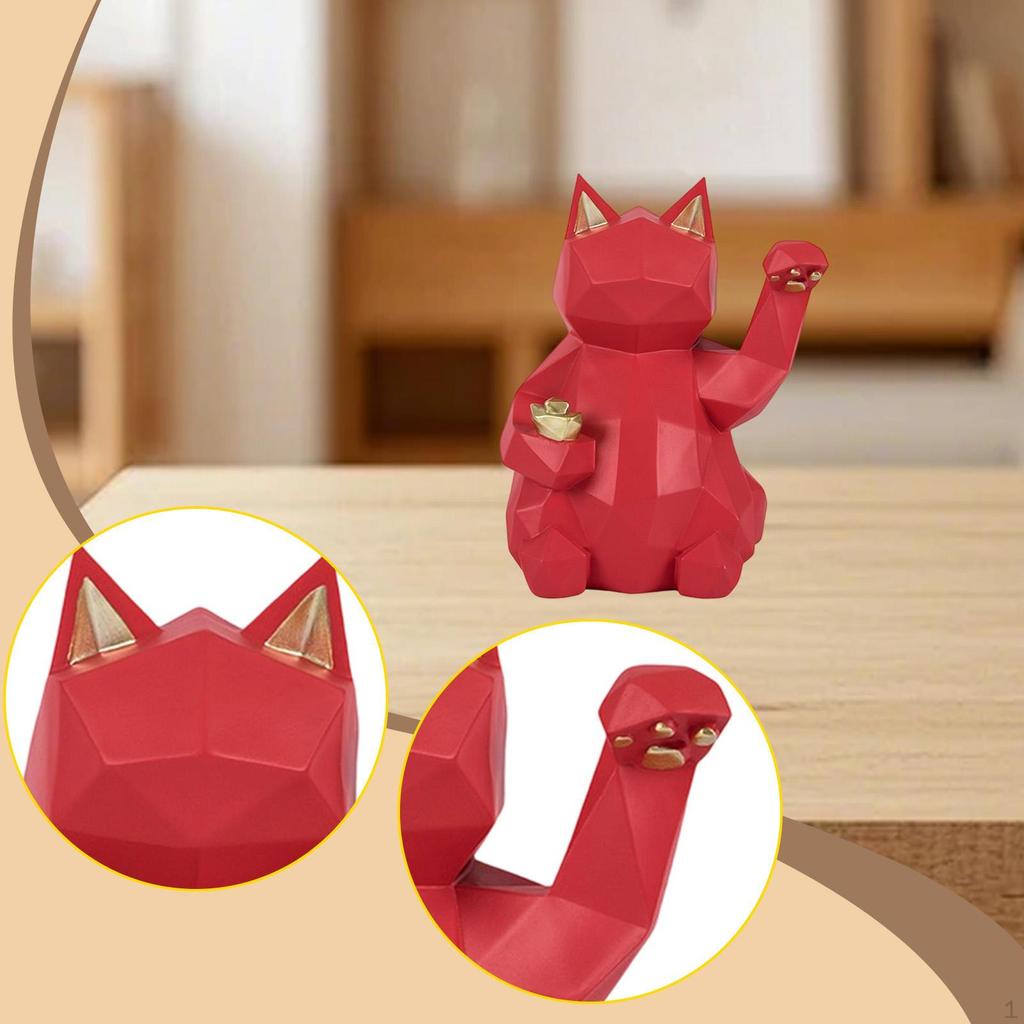 Cat Figurine Feng Shui Wealth Decor Desktop Ornament Home Tabletop Animal Sculpture for