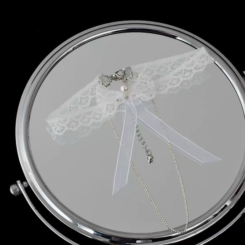 1 Stück Modischer und Sexy Schleife Weißes Faux-Spitzen-Choker Hals-Accessoire Elegantes Spitzen-Schleifen-Choker-Halsband Choker Kurze Kette
