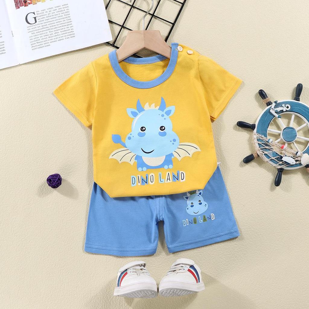 Kids' Summer Cotton Two-Piece Set: Cartoon Short Sleeve & Shorts for Toddlers