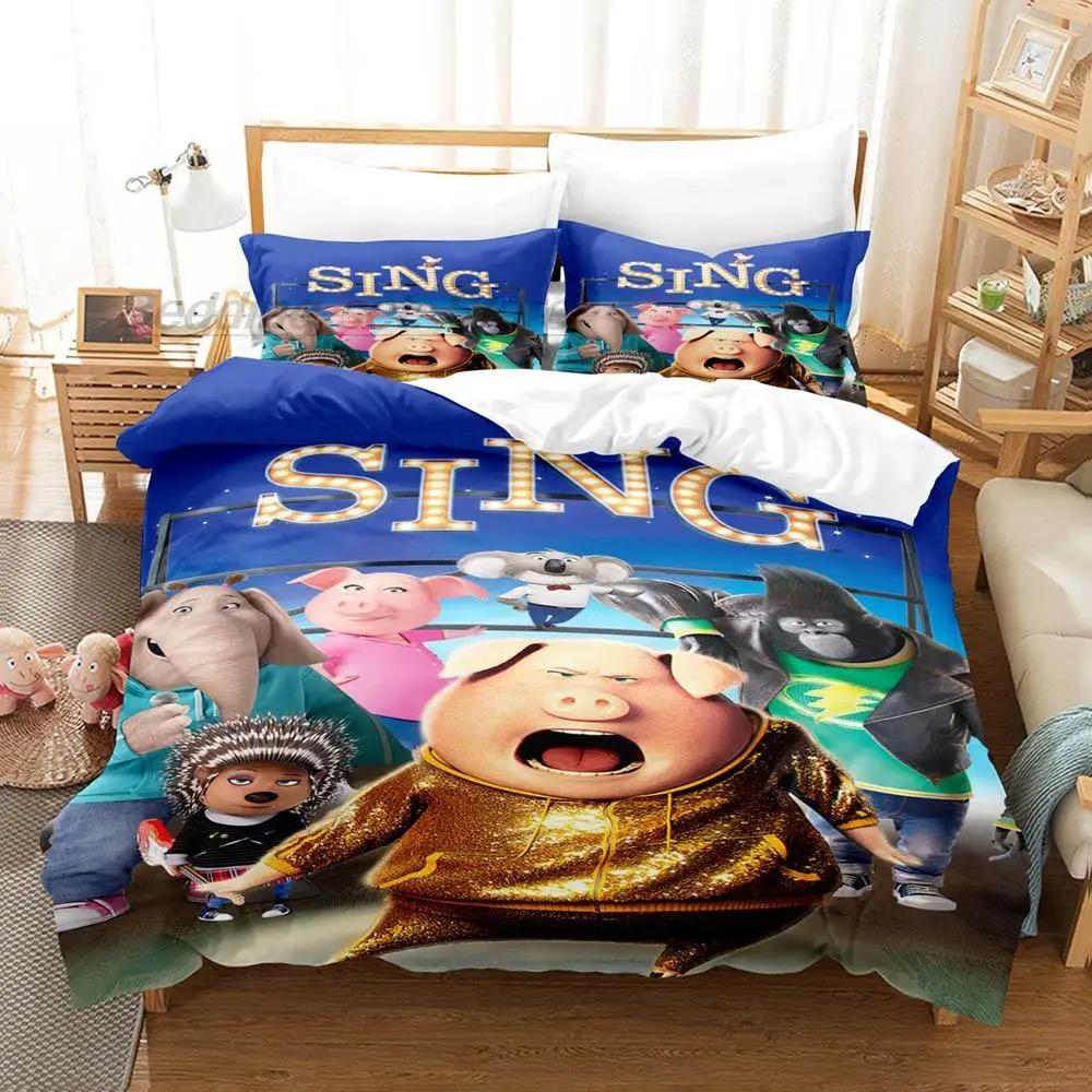 Cartoon Sing Movie Printed Bedding Sets Exquisite Bed Supplies Set Duvet Cover Comforter Set Bedding Set Luxury Birthday Gift