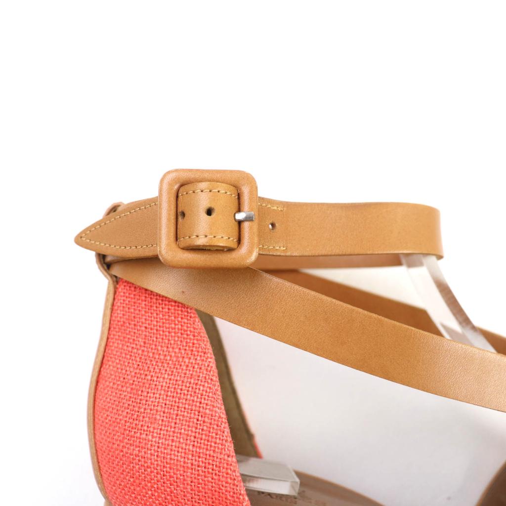 Great HERMES Sandals Leather ankle strap wedge sole Orange leather Women 38 Used