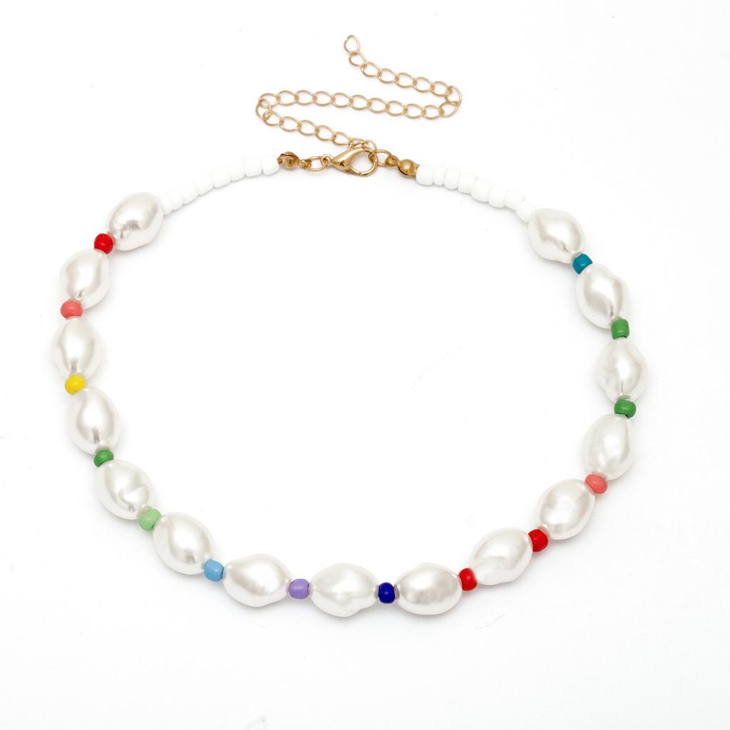 Accessories, Versatile Color Rice Bead Short Necklace, Temperament Baroque Special-Shaped Pearl Necklace Women