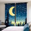 Set Of 2 Modern Semi Polyester Curtains Full Moon Starry Forest Night Sky Design Window Curtain With Rod Pocket Sheer Machine Washable
