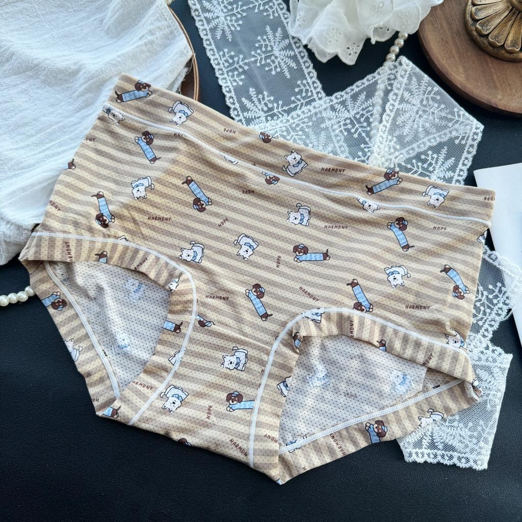 Plus Size Women's Summer Ice Ribbon Breathable Comfort High Bounce Mid Waisted Briefs